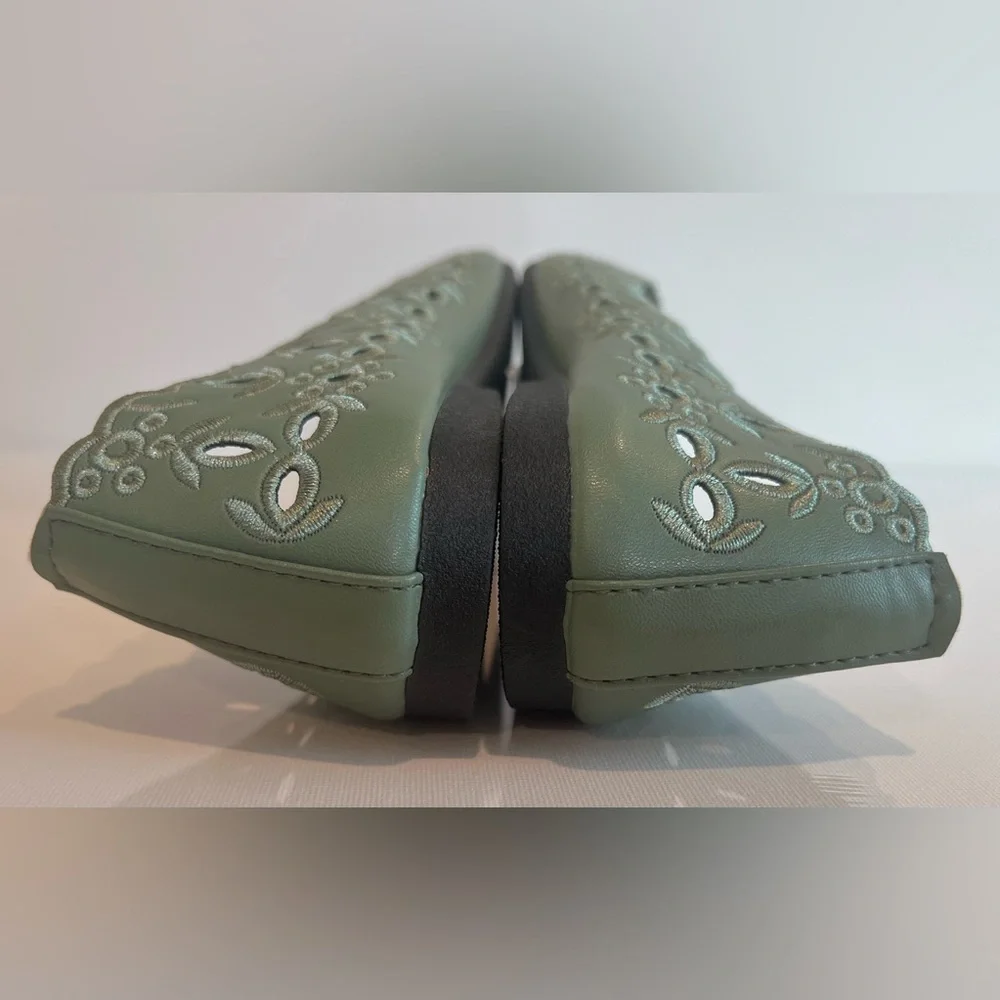 Ballet Flat Sage Green Cutout Women's Loafers - Picture 5 of 8
